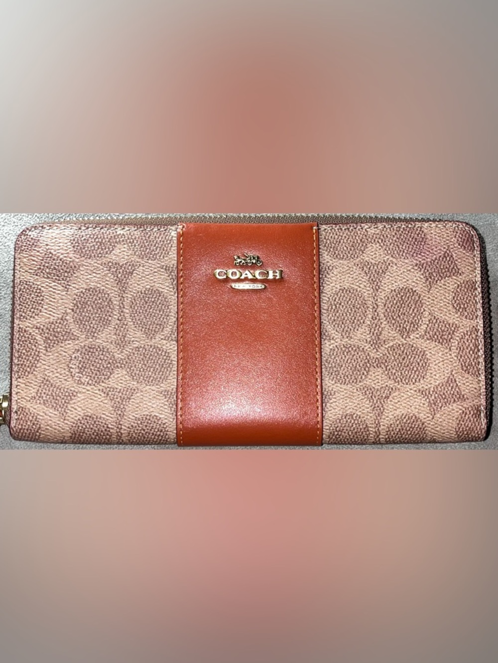 Coach EUC Coated Canvas and Leather Signature Accordion Zip Wallet